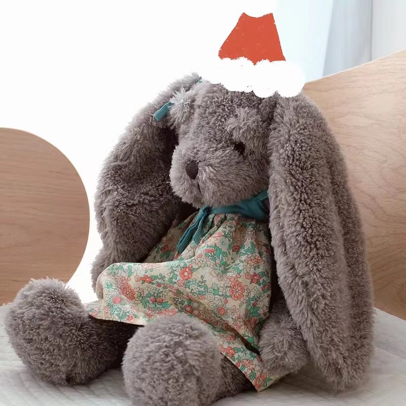 毛绒灰兔玩偶公仔PP棉碎花裙