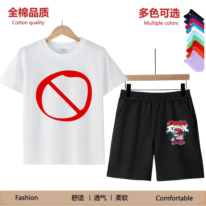 周五夜放克衣服儿童t恤纯棉短袖夏季男童装黑色星期五fnf半袖衣服