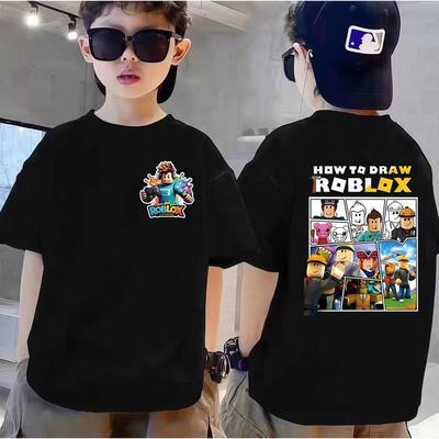 2026夏季新款中大童纯棉儿童ROBLOX印花短袖t恤帅气男童打底上衣