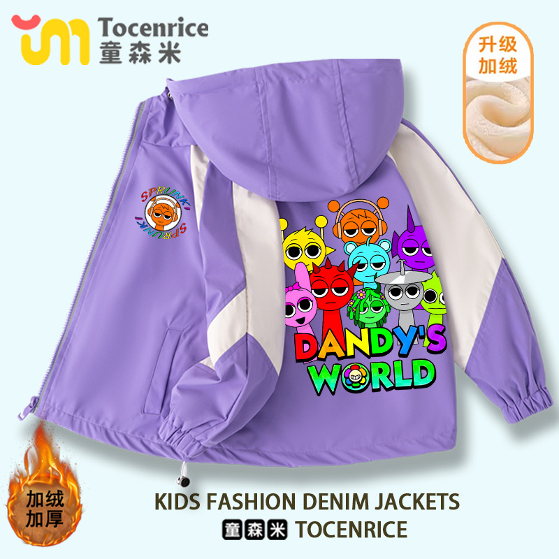 节奏盒子衣服Sprunki音乐游戏卫衣加绒冲锋衣男女童秋冬防风外套