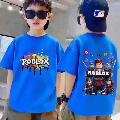 2026新款ROBLOX夏季男童中大童纯棉短袖休闲打底上衣服半袖打底衫