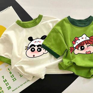 儿童夏季韩版洋气卡通蜡笔小新短袖男女童宽松百搭T恤泳上衣夏装