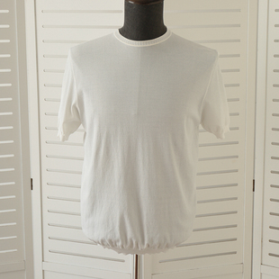 T恤简约夏季 意大利品牌男装 针织弹力套头圆领短袖 白色薄款 新款