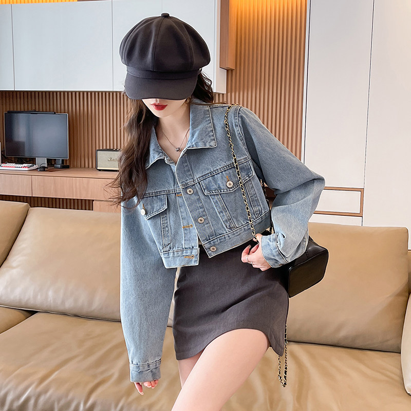 气质短款牛仔外套女生春秋韩版宽松时尚小个子百搭夹克开衫上衣潮