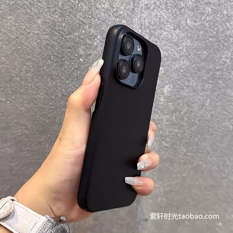大孔磨砂防滑散热17适用iPhone14苹果15promax手机壳16纯黑色13不包按键12半包硬壳mini无边框11纯色XS裸机XR