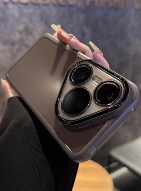 半透黑色不发黄适用华为Pura80pro手机壳mate70/50自带镜头膜nova14/13荣耀400新款X70i全包300防摔200软壳60