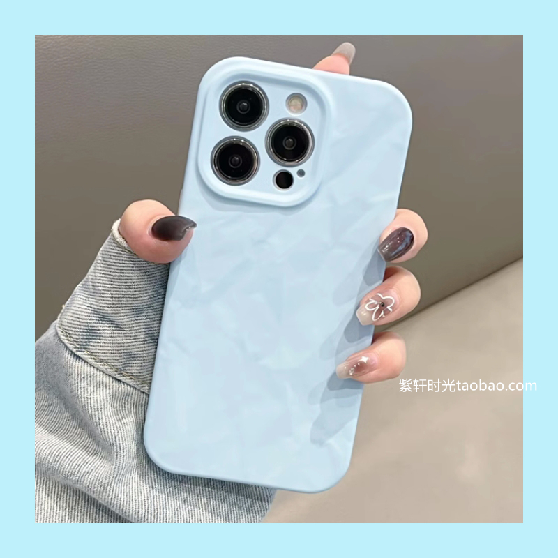 婴儿蓝ins风纯色适用oppoA3pro手机壳A1pro锡纸褶皱纹A72奶蓝色A93直边A96全包A58x硅胶A55软壳A57小众A53女