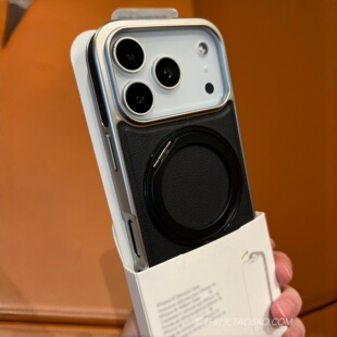 360°磁吸旋转支点壳适用苹果17promax手机壳Air带金属支架iPhone16pro素皮皮纹15pro侧边防滑14高级感13黑色