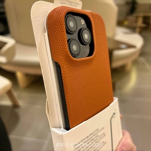 ins橙色素皮拼接编织纹磁吸充电适用iPhoneAir苹果17promax手机壳16抗指纹15 12颗粒感磨砂硬壳防摔 14半包13