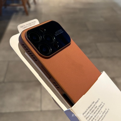 褐色素皮荔枝纹棕色内置隐形磁吸适用苹果17pro手机壳max高档Air简约iphone16pro全包镜头15/14华为Pura80/70