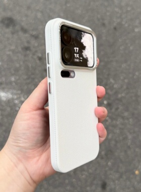 白色金属镜框高级感素皮荔枝纹适用小米17promax手机壳xiaomi17pro苹果iPhone17promax高档16pro硬壳15防摔14