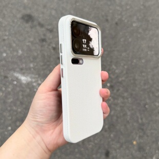 白色金属镜框高级感素皮荔枝纹适用小米17promax手机壳xiaomi17pro苹果iPhone17promax高档16pro硬壳15防摔14