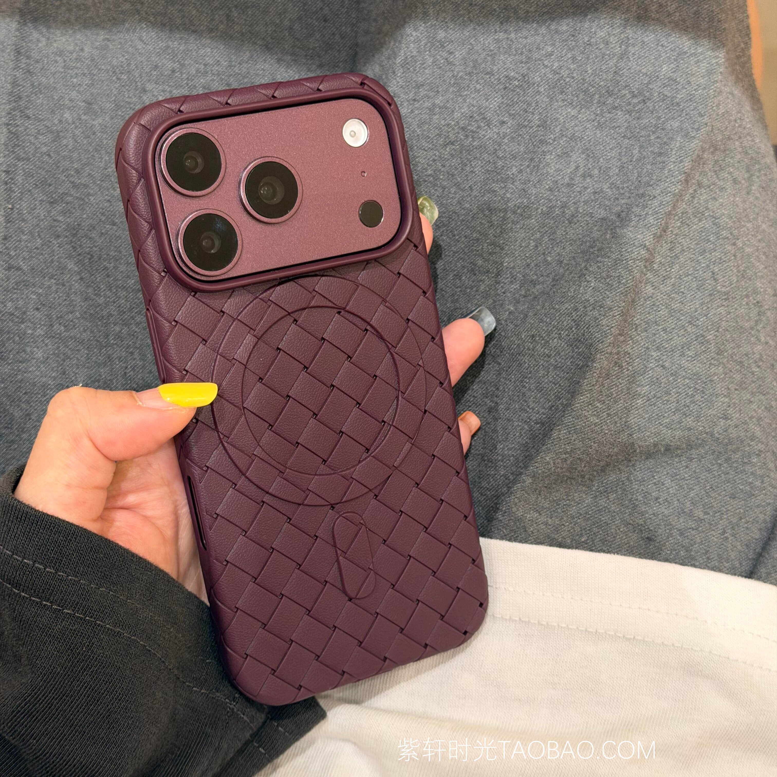 BV编织纹磁吸软壳适用Air苹果18promax手机壳酒红色iPhone18pro透气散热17promax樱桃红16promax硅胶15防摔14