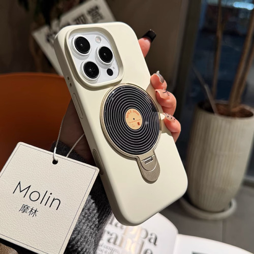 旋转折叠镜子支架适用苹果17手机壳古董白iphone16promax液态硅胶15pro新款13磨砂防摔14自带AI拍照键16plus
