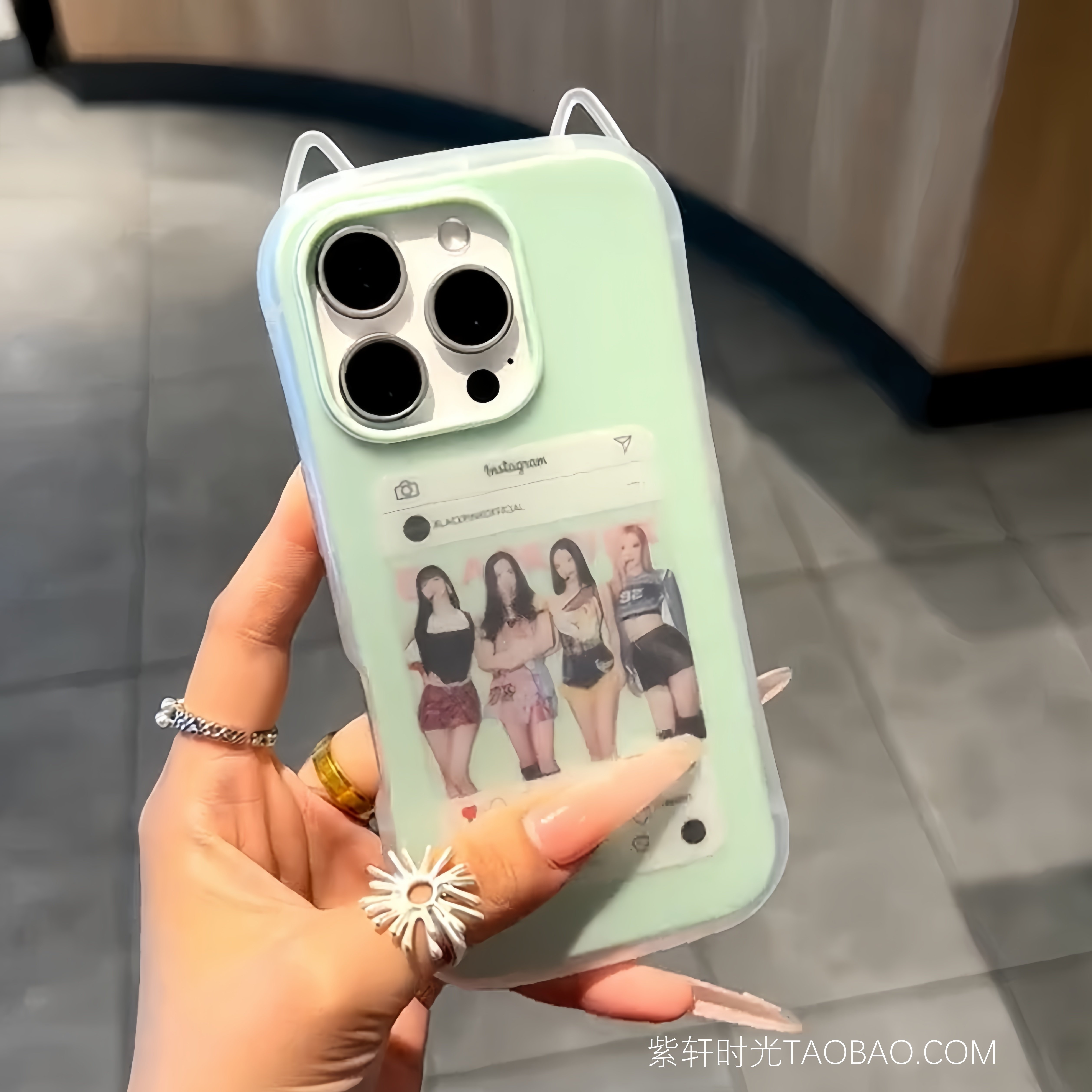 淡青色可爱硅胶立体猫耳朵iPhone17适用苹果17promax手机壳16pro双层二合一15/14果冻13肤感雾面12全包11防摔