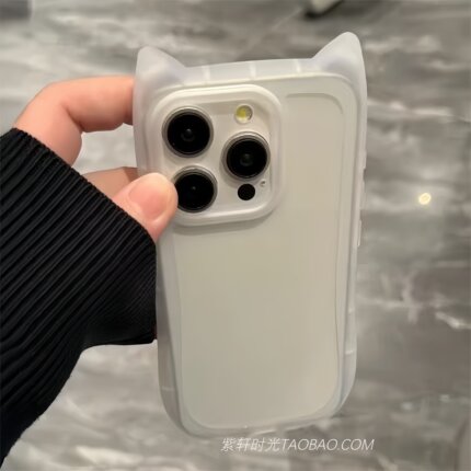 透明立体猫耳朵适用苹果16/18promax手机壳iPhone17pro大孔16加厚15plus气囊防摔14高级感13磨砂硅胶软壳12女