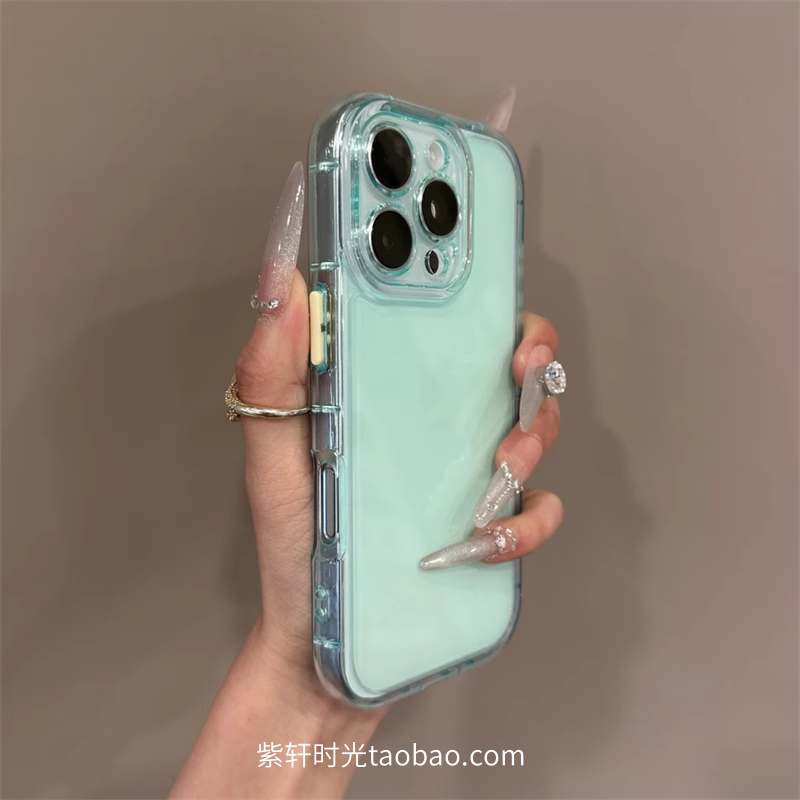 果冻透明薄荷绿适用苹果17ProMax手机壳16pro小众高级感iPhone15promax女14全包镜头13气囊防摔12亚克力撞色