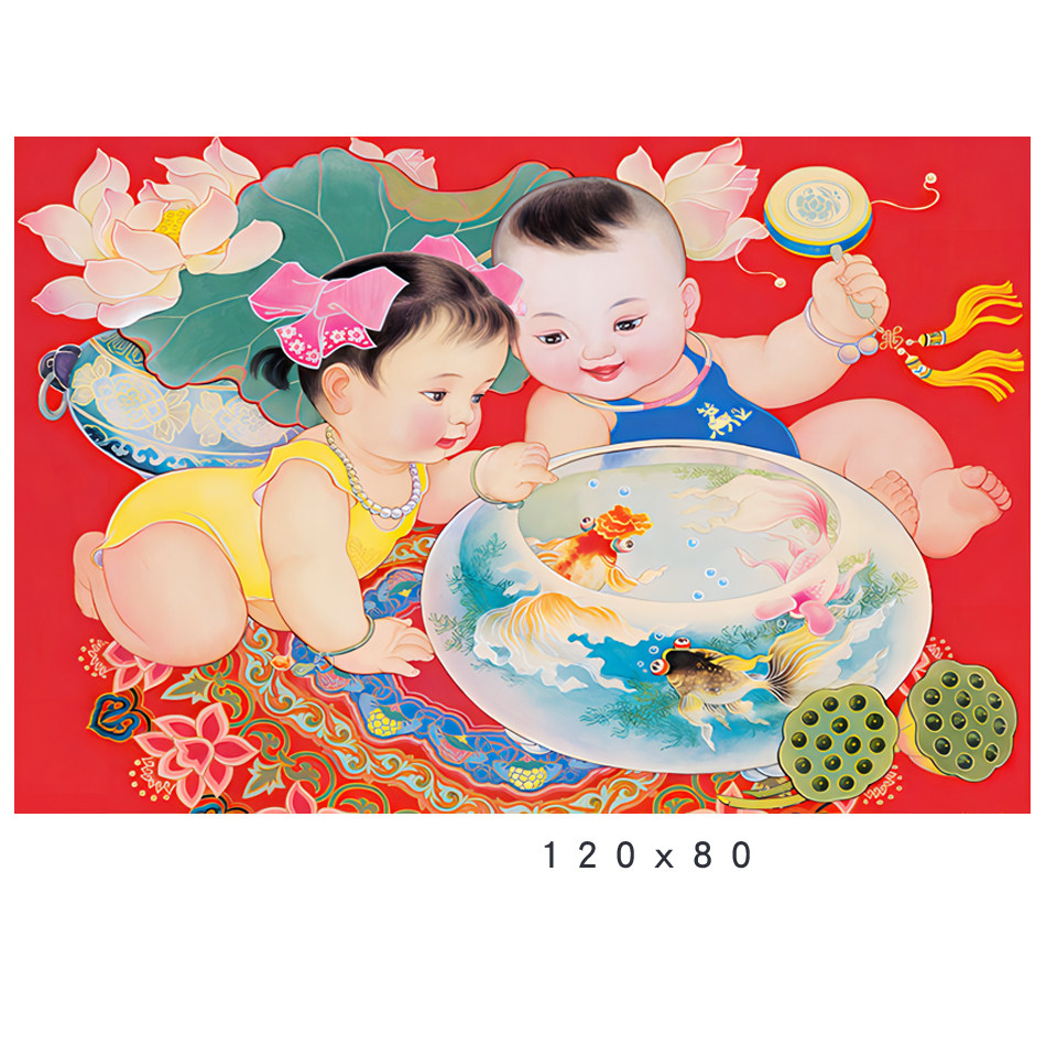 年画娃娃婴儿送子图民俗宝宝画报墙贴备孕男女龙凤胎胎教房间装饰