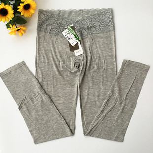 线裤 女士超薄秋裤 弹力修身 棉毛裤 竹炭莫代尔蕾丝花边纯色低腰薄款