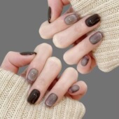 高级暗黑星空猫眼高级清冷风纯手工穿戴甲显白百搭秋冬纯色短甲