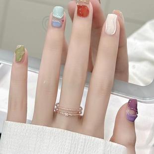 糖果色可爱少女童趣美甲方头小清新穿戴式 纯手工假指甲贴片可拆卸