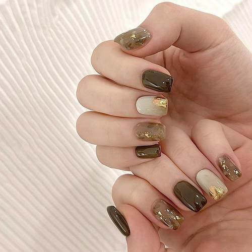 秋冬日式琥珀魔镜粉穿戴甲短款