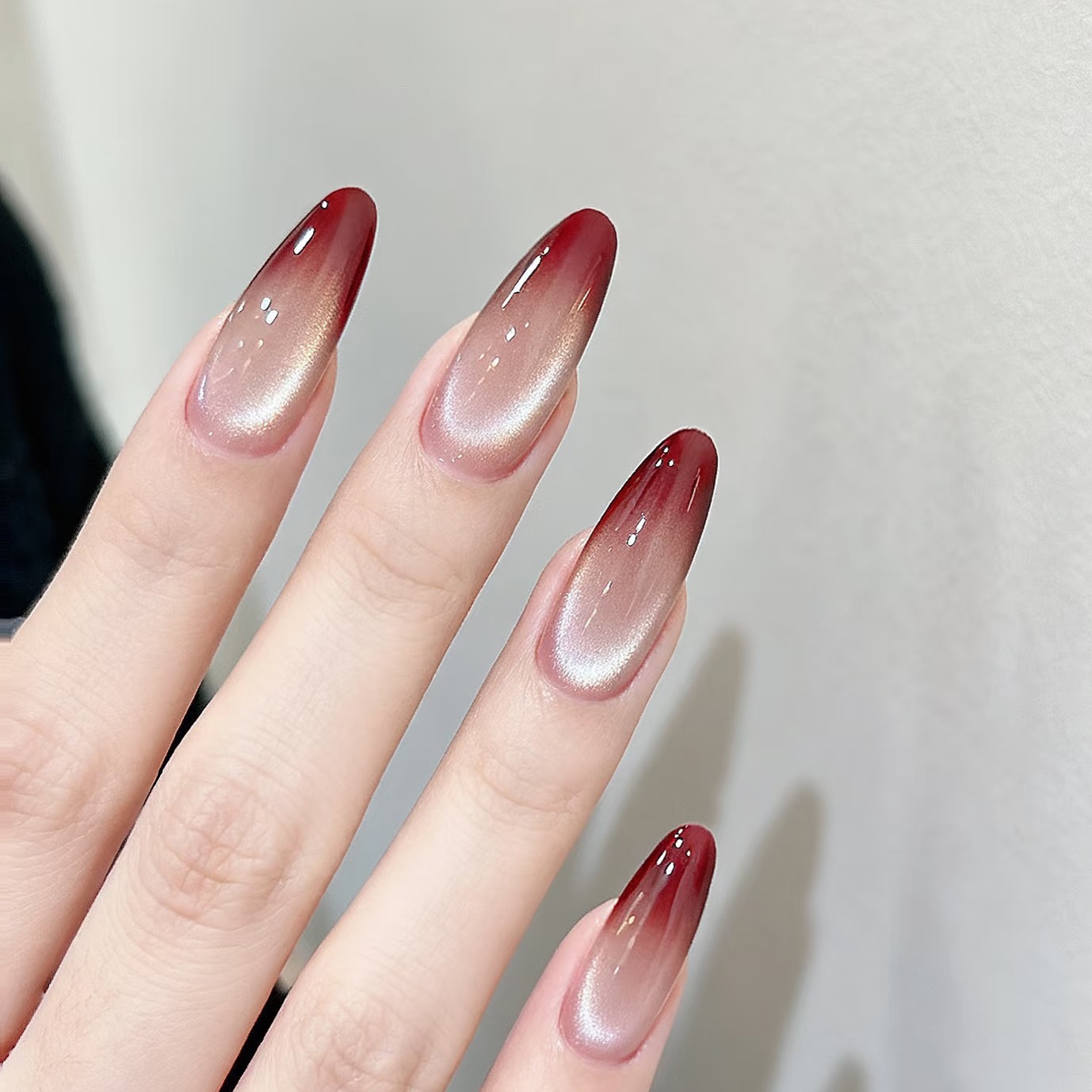 酒渍红新年猫眼温柔纯手工穿戴甲