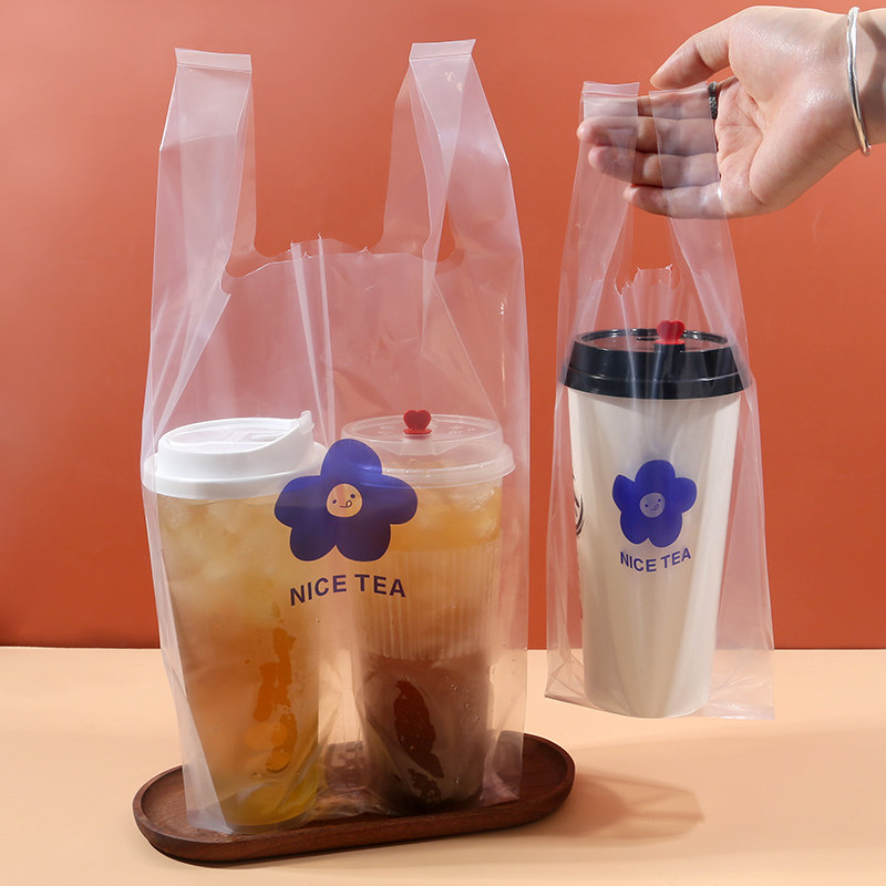 高压透明奶茶打包袋单双杯图片