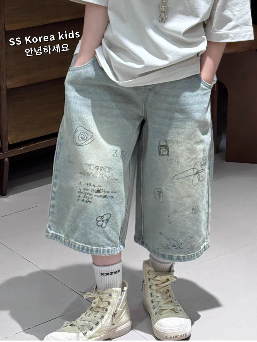 Egg品牌中大童牛仔裤2026新款洋气男童女童复古时尚五分裤短裤潮