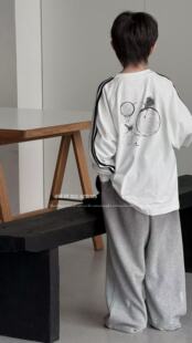 新元素男童运动风T恤秋季长袖上衣中大童打底衫潮牌童装圆领体恤