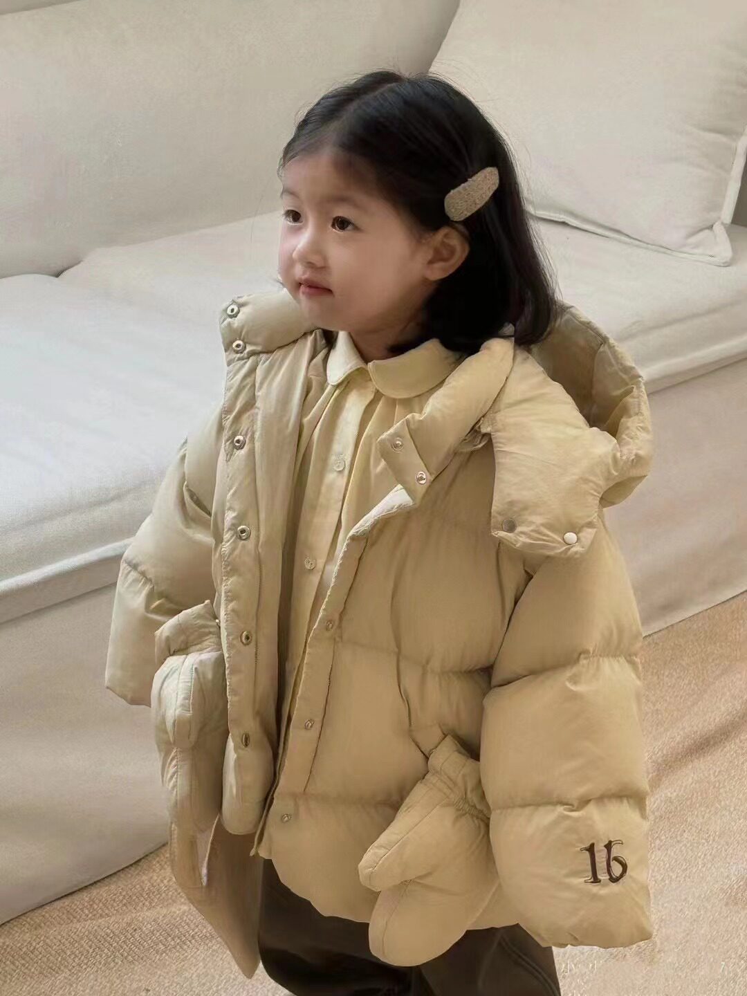 MInig可爱小清新女童羽绒服宝宝冬装棉服儿童白鸭绒连帽棉衣
