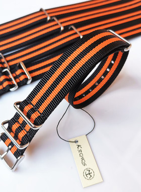 18mm20mm22mm24mm NATO 北约帆布尼龙表带 黑间双橙色 方形扣薄款