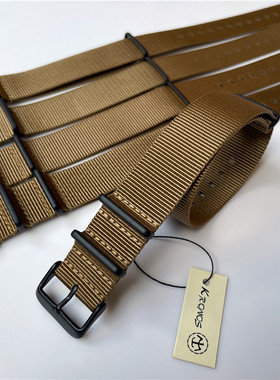 18mm20mm22mm24mmNATO北约帆布尼龙表带 卡其色 哑光电镀黑钢扣环