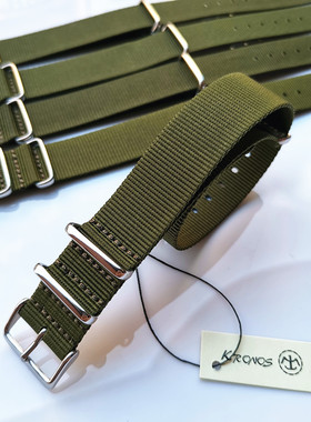 18mm20mm22mm24mm NATO 北约帆布尼龙表带 户外深军绿 方形扣薄款