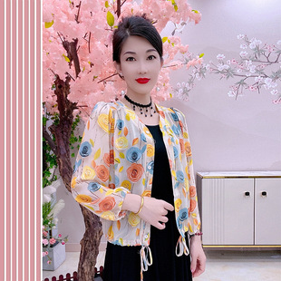 MP8632夏季时尚印花大码上衣女外套薄款长袖防晒披肩女士洋气外套