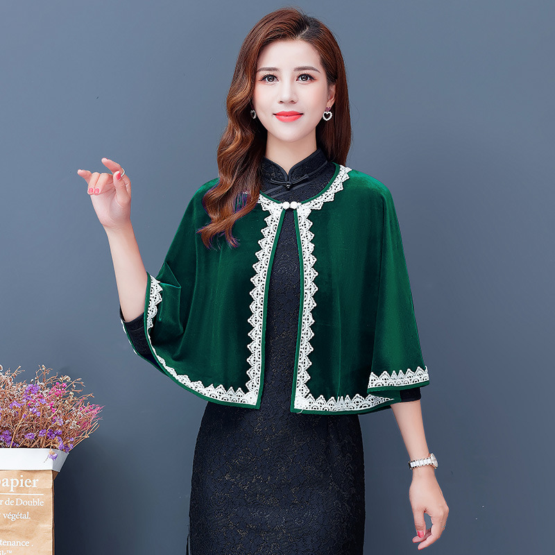 小披肩斗篷女春夏配旗袍小外搭开衫金丝绒薄外套礼服短款小外披风