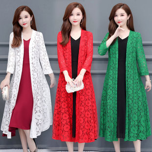 女春夏中长款开衫蕾丝衫薄外套外搭外披风披肩外衣网纱衣上衣褂子