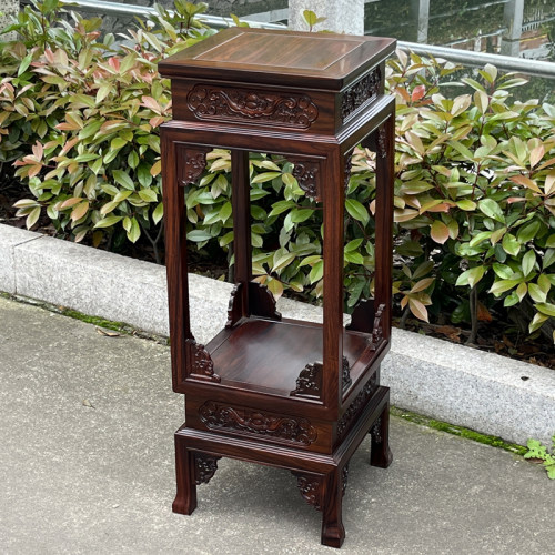 红木花架阔叶黄檀印尼黑酸枝花几客厅花盆景架置物架雕花红木花几