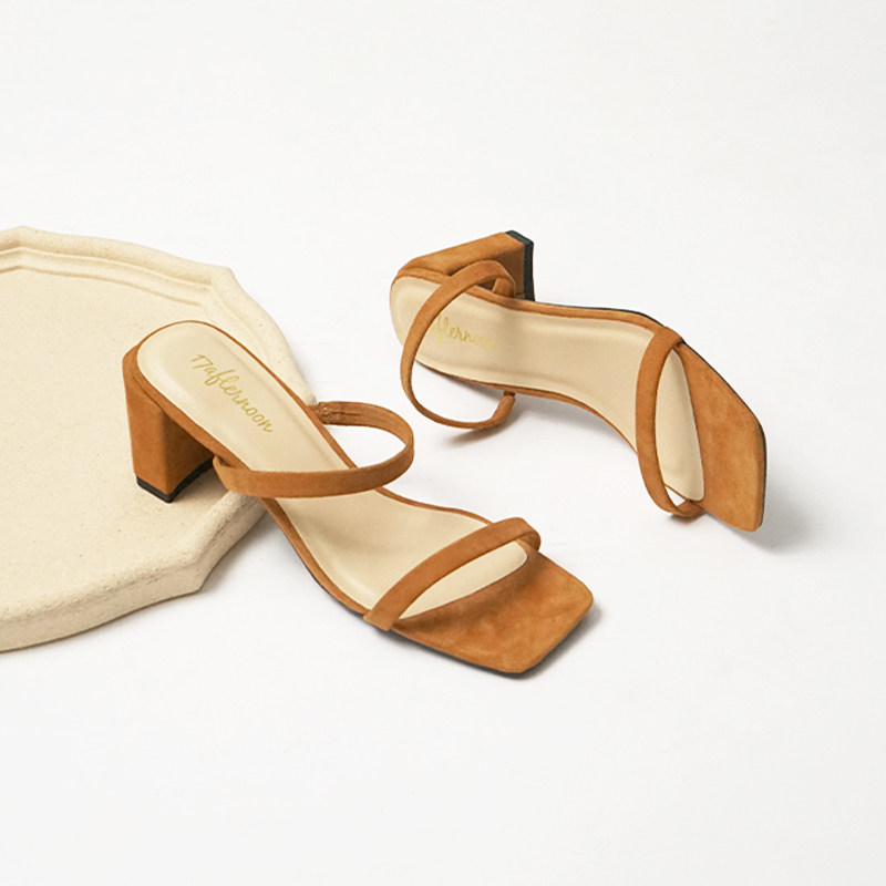 【36-40码 断码福利】法式小众复古方头一字带细带拖鞋凉鞋女