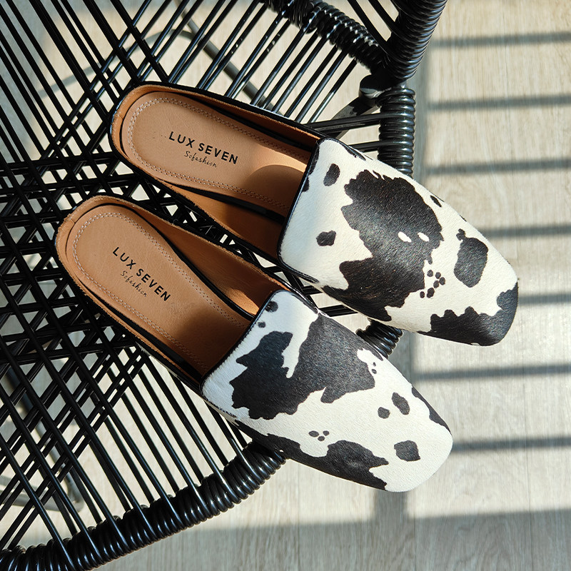 【36 37 38断码福利】ins奶牛马毛设计师 穆勒鞋外穿半拖鞋女