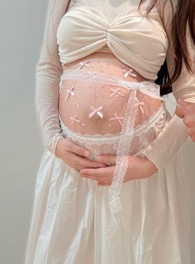 展会新款影楼主题仙气白色雪纺连衣裙礼服AI拍照孕妇孕妈咪拖地款