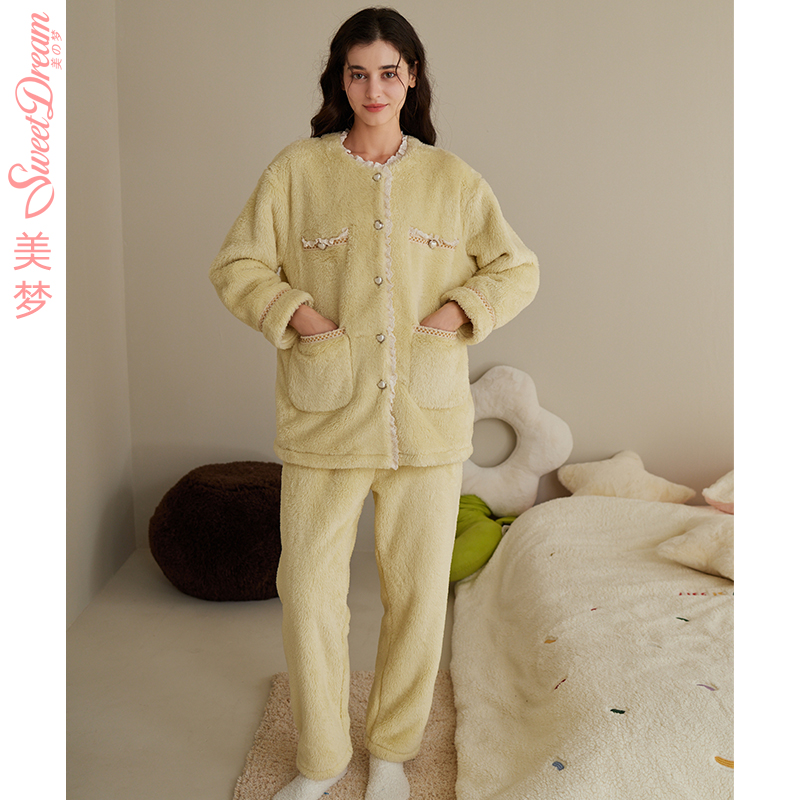 美梦秋冬季加厚珊瑚绒家居服套装