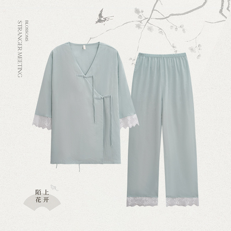 美梦夏季国风少女提花梭织棉睡衣