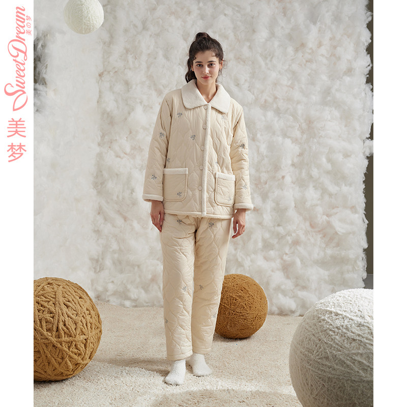 美梦【商场同款】秋冬季可爱女生加厚三层夹棉袄居家休闲睡衣套装