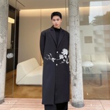 秋冬新中式刺绣翻领长款男女风衣外套潮流复古休闲大衣163P155，男装风衣，星座901-1（原C217）