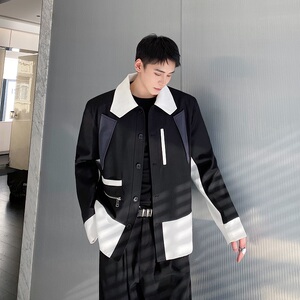 23新款撞色设计翻领男夹克韩版潮流宽松休闲雅痞外套144P135图片