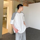 夏季韩版撞色圆领短袖男T恤潮流雅痞简约休闲宽松半袖上衣155P70，男装T恤，星座901-1（原C217）