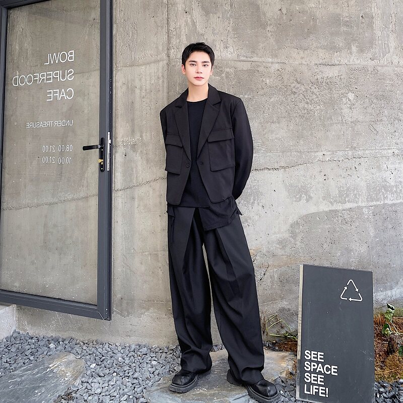 秋季韩版短款翻领男西服外套个性立体袋痞帅夹克休闲上衣180P125,男装西服,星座901-1（原C217）