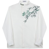 秋季中式盘扣立领长袖男女衬衣潮流复古缎面印花竹叶衬衫176P75，男装衬衫，星座901-1（原C217）