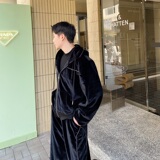 秋季韩版丝绒休闲套装个性织带连帽卫衣潮流阔腿拖地长裤186P215，男装休闲套装，星座901-1（原C217）